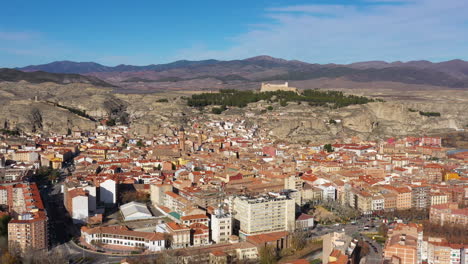 Catalayud-castle-on-a-hill-aerial-shot-sunny-day-Spain-Zaragoza-Province
